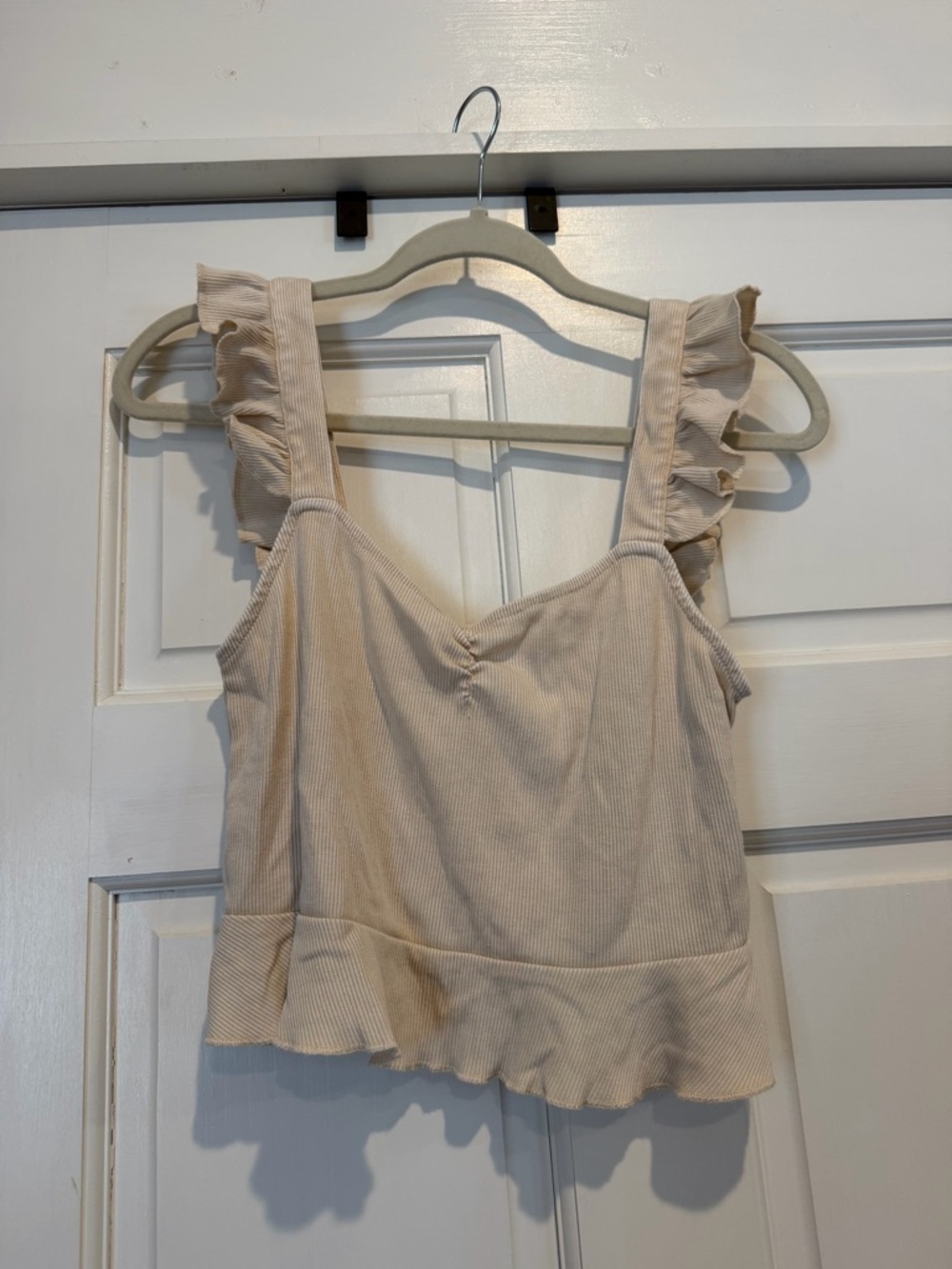 Roxy Cream Ruffle Strap Camisole CroppedTank - Picture 2 of 4